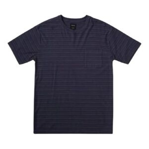 RVCA PTC Texture Stripe Tee M Moody Blue Cotton Chest Pocket BNWT
